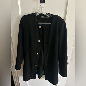 Zara Women's Black Blazer with Silver Buttons Size Medium